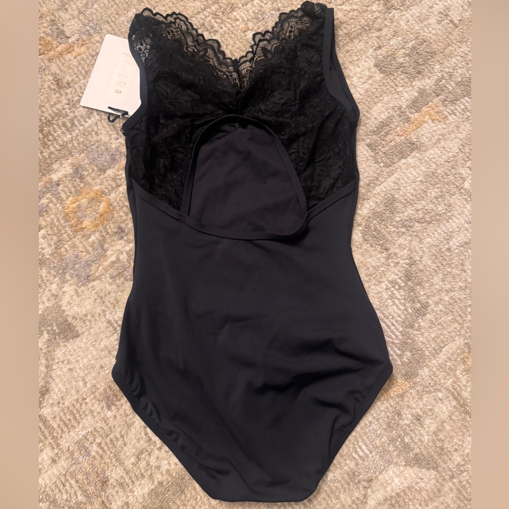 Skye by Mariia black ballet leotard lace detail NWT gorgeous XS